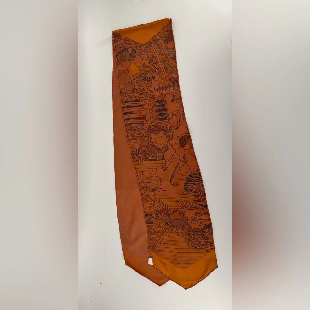 Hermes maxi twilly gold orange echarpe de soie surte nwt